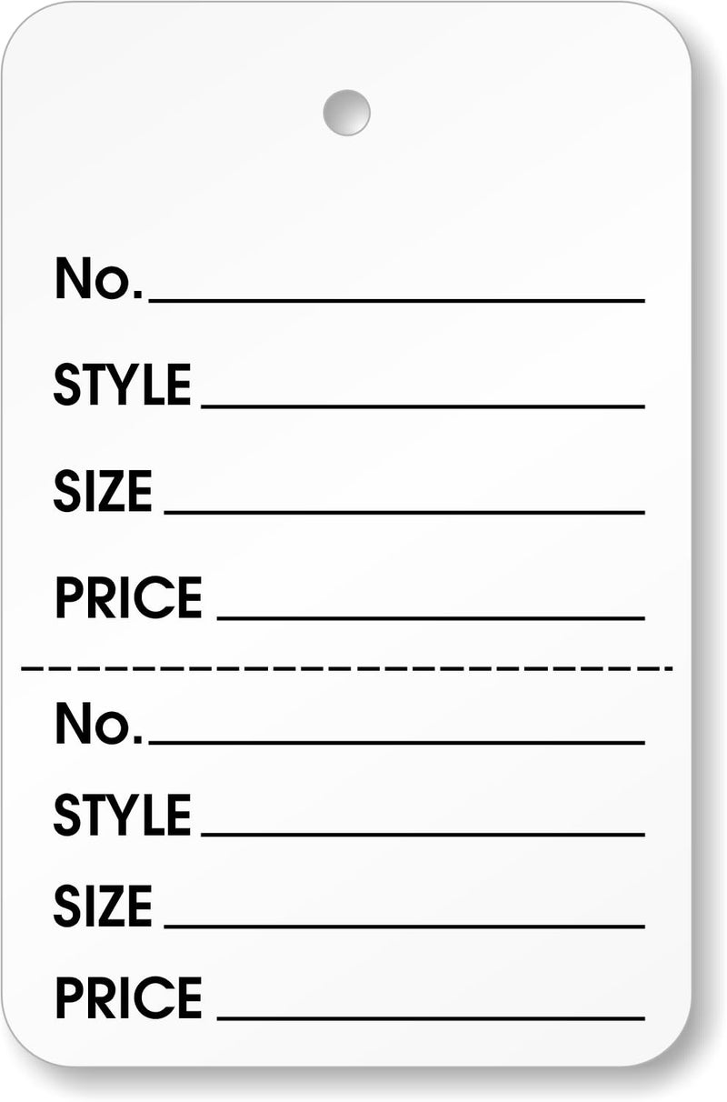 SmartSign Perforated Garment Tags | Unstrung Coupon Pre-Printed Tag | Clothing Size Style Price | 1.25" x 1.875", Pack of 1000, Made in USA - Image 1